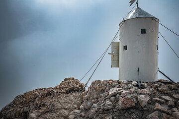 Hiker shelter on the top of highest Slovenia mountain - Triglav
