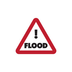 Triangular flood warning sign vector illustration. Extreme weather alert symbol. 