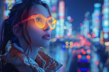 a woman wearing orange glasses. 