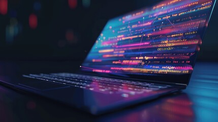 Laptop with Colorful Code on Screen