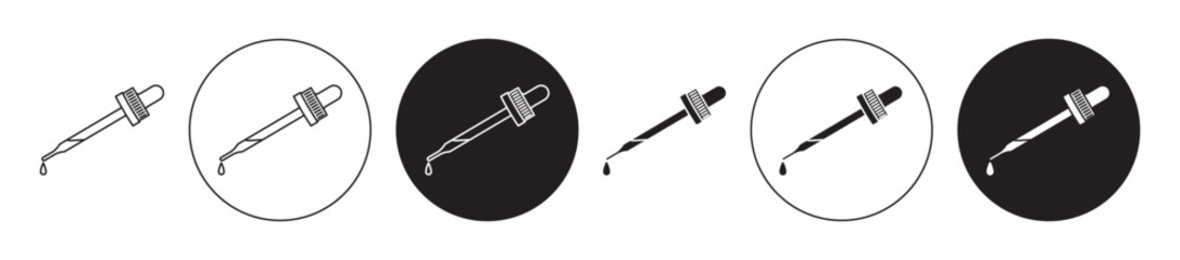 Dropper pipette vector icon set black filled and outlined style.