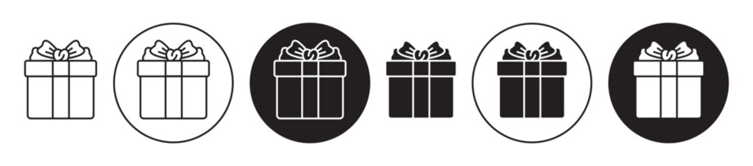 Gift box vector icon set black filled and outlined style.