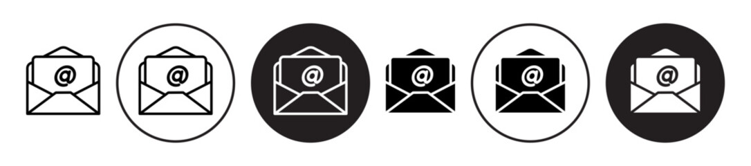 Email vector icon set black filled and outlined style.