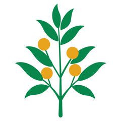 Graphic of a stylized green plant with yellow round fruits on a white background