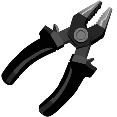 Illustration of black-handled pliers with open jaws on a white background