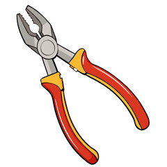 Illustration of pliers with red and yellow handles