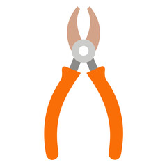 Orange-handled pliers with silver jaws, vector illustration on white background