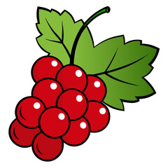Cartoon of red grapes with a green leaf on white background