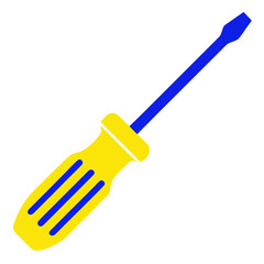Illustration of a blue and yellow flathead screwdriver