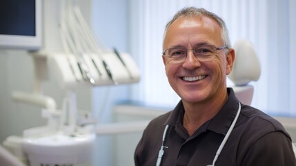 Naklejka premium Friendly Dentist Smiling in His Office