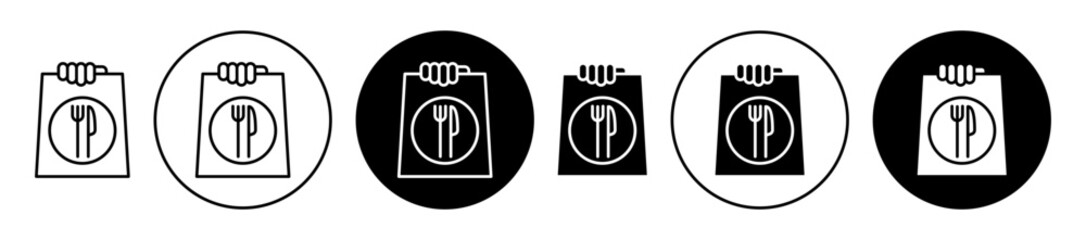 Take away food vector icon set black filled and outlined style.