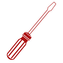 Red silhouette of a flathead screwdriver on a white background