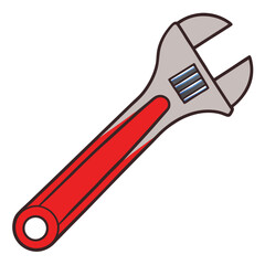 Illustration of a red and gray adjustable wrench on a white background.