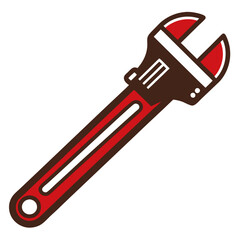 Red and silver adjustable wrench icon with stylized design on a white background.