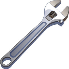Illustration of an adjustable wrench with a silver and blue handle.