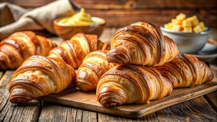Freshly Baked Croissants on Rustic Wooden Table