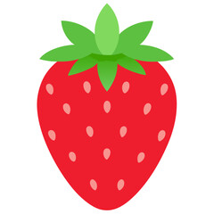 Obraz premium Illustration of a ripe red strawberry with green leaves and white seeds