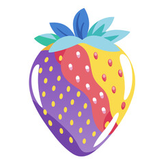 A colorful illustrated strawberry with various dotted patterns