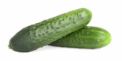 Two fresh green cucumbers isolated on white