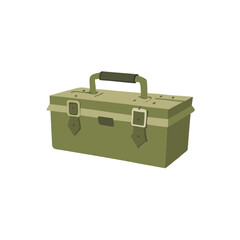 Green, vintage-style toolbox with metal latches and handle