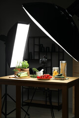 Shooting food in photo studio with professional lighting equipment