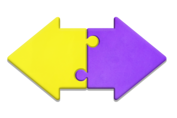 黄色と紫色の矢印が噛み合った立体的なパズル素材