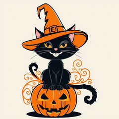 Obraz premium Halloween T-Shirt Design, Halloween, cat, pumpkin, t-shirt, spooky, holiday, scary, black cat, trick-or-treat, festive, seasonal, costume, creepy, October, jack-o'-lantern, witch, haunted, celebration