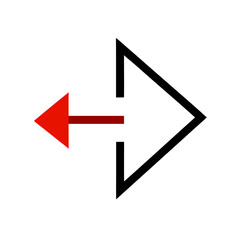 Red and black two-way directional arrow on a white background