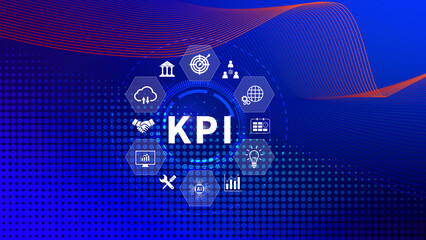 KPI, Key Performance Indicator concept, Management data System KPI connected database follow earnings, operations and sales data, Financial business data analytics graph dashboard.
