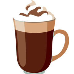 A vector illustration of a glass cup of layered coffee with whipped cream on top