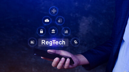 Regtech, Regulatory technology concept, management of regulatory processes with financial industry...