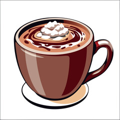 Illustration of a hot chocolate in a cup with whipped cream on top