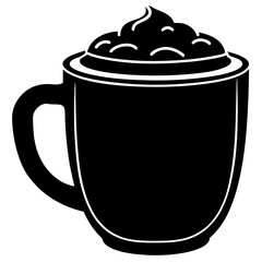 Black and white silhouette of a mug topped with whipped cream