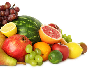 Many different fresh fruits isolated on white