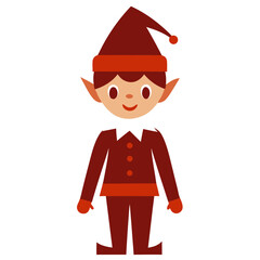 Illustration of a smiling cartoon Christmas elf in red attire with a hat