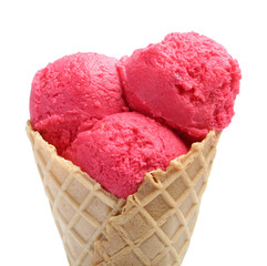 Wafer cone with delicious sorbet isolated on white