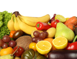 Many different fruits and vegetables isolated on white