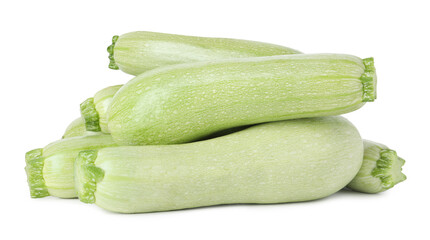 Many fresh ripe zucchinis isolated on white