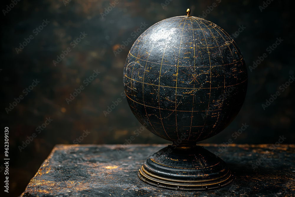 Poster a sphere with grid lines showing latitude and longitude, illustrating the geometric concept of a sph