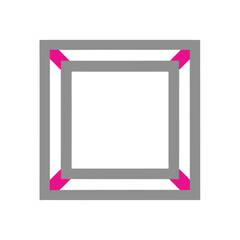 A grey square with pink corners, creating an illusion of a three-dimensional box