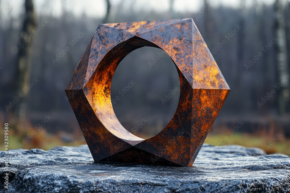 Poster a representation of a pentagon inscribed in a circle, demonstrating the geometric relationship betwe