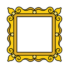 Obraz premium Illustration of an ornate, golden yellow picture frame with decorative corners on a white background.