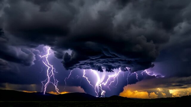 Cloud Lightning - Eerie spectacular and dramatic lightening storm illuminating dark and sullen skull shaped cloud with brilliant and intense bolts
