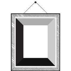 a simple illustration of a picture frame. The frame is rectangular and has a three-dimensional appearance, with a thick border that gives it depth