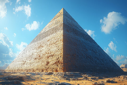 Fototapeta A pyramid with a triangular base viewed from an angle, illustrating the slant height and apex of a triangular pyramid. Concept of triangular pyramids and geometric visualization.