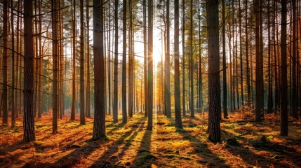 Fototapeta premium Sunbeams Filtering Through Forest Trees