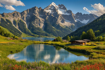 Obraz premium as the morning sun casts its golden rays over the alps