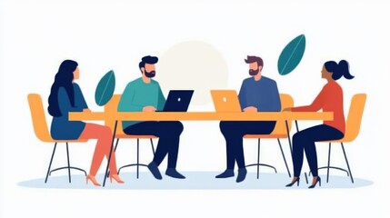 Co-working environment with diverse teams brainstorming around a large communal table, fostering teamwork and creativity