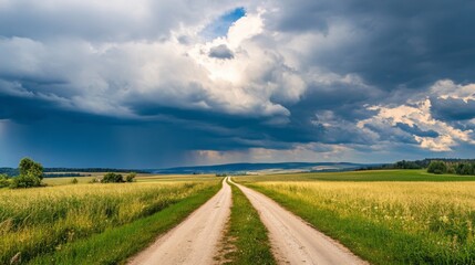 Fototapeta premium Serene Country Road Under a Dramatic Sky
