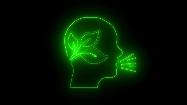 green color glowing neon line man mind icon animation man will say for tree planting.